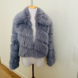Avec Les Filles Plush Gray Teddy Jacket